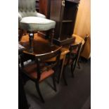 GEORGE III STYLE MAHOGANY DOUBLE D-END DINING TABLE AND SIX CHAIRS, (7) WITH EXTRA LEAF (A.F.)