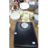 SET of KITCHEN SCALES, a PRESS-BUTTON TELEPHONE, BATHROOM SCALES, and a WHITE GLAZED JELLY MOULD (4)