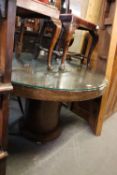 AN ART DECO CIRCULAR TOP DINING TABLE WITH GLASS PROTECTOR (122cm diameter)