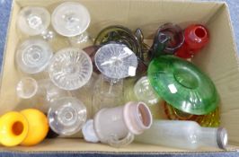 ASSORTED GLASSWARES TO INCLUDE; CELERY VASES, PLUS GLASS TANKARD, ROLLING PIN AND OTHER ART GLASS