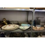 SELECTION OF CHINA WARE, INCLUDING FIVE PIECES OF WEDGWOOD PALE BLUE AND BLACK JASPERWARE, CARLTON