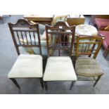 A PAIR OF EDWARDIAN WALNUTWOOD SINGLE CHAIRS, WITH SPINDLE BACKS, AN EDWARDIAN MAHOGANY BEDROOM