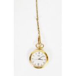 SEIKO QUARTZ OPEN FACED POCKET WATCH in gold plated case engraved with initials D.F.C., the white