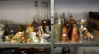 A SELECTION OF CERAMICS AND GLASS TO INCLUDE; A LEAD CRYSTAL DECANTER, TALL GLASS VASE; TWO