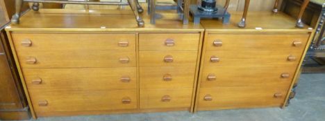 A TEAK STAG CHEST OF FOUR LONG GRADUATED DRAWERS ALONG SIDE FOUR SMALL GRADUATED DRAWERS AND A TEAK,