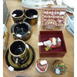 VICEROY AND BOSH COTTAGE CANDLE HOLDER AND 3 VICEROY AND BOCH CHINA BOXES WITH HINGED LIDS, (