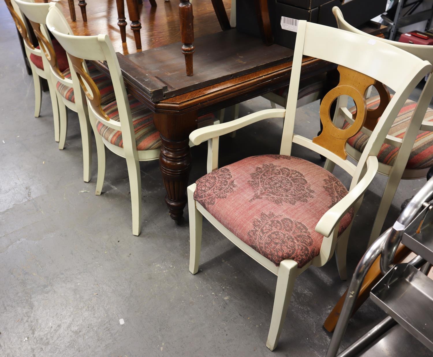 ARIGHI BIANCHI, SET OF TEN WHITE FINISH DINING CHAIRS, WITH WOOD GRAINED SPLATS TO THE BACK,