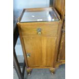 1940's WALNUT NIGHTSTAND HAVING SINGLE DRAWER AND CUPBOARD DOOR WITH GLASS TOP PROTECTOR