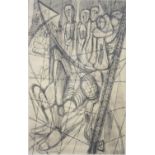 RUDOLF HAROLD VAN ROSSEM (1924-2007) ARTIST SIGNED ETCHING WITH PALE GREEN WASH ‘Concentration Camp’