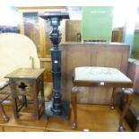 OAK ARTS AND CRAFTS OCCASIONAL TABLE, MAHOGANY DRESSING STOOL WITH DROP-IN SEAT AND AN EBONISED