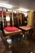 A PAIR OF OAK QUEEN ANNE STYLE DINING CHAIRS AND A PAIR OF OAK STICK BACK DINING CHAIRS (4)