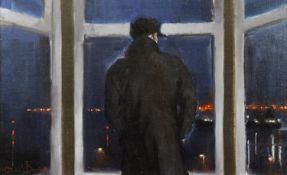 KEVIN DAY (b.1973) OIL ON BOARD ‘Bay Window, (study)’ Signed, titled to gallery label verso 9 ½” x