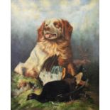 UNATTRIBUTED (NINETEENTH CENTURY BRITISH SCHOOL) OIL ON CANVAS Spaniel dog with dead partridge