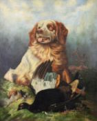 UNATTRIBUTED (NINETEENTH CENTURY BRITISH SCHOOL) OIL ON CANVAS Spaniel dog with dead partridge