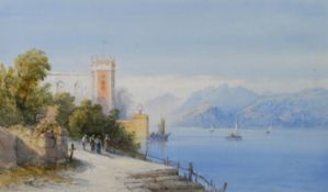 FRANK CATANO (1880-1920) PAIR OF WATERCOLOURS Italian lake scenes with figures and dwellings