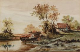 UNATTRIBUTED (LATE NINETEENTH/ EARLY TWENTIETH CENTURY) PAIR OF WATERCOLOURS Riverscape with ferry