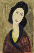 AFTER OR STYLE OF AMEDEO MODIGLIANI BY S MORRIS WATERCOLOUR Bust length female portrait Signed