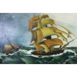 J S SMITH (TWENTIETH CENTURY) OIL ON CANVAS Sailing ships on rough seas Signed 26 ¼” x 40” (66.7cm x