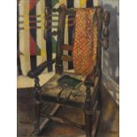 G D BUCKLEY (TWENTIETH CENTURY) OIL ON CANVAS Rocking chair Signed 17” x 12 ¾” (43.2cm x 32.4cm) KEN