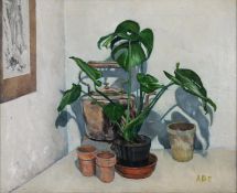 ALBERT B. OGDEN (1928 - 2022) OIL ON CANVAS ‘Cheese Plant and Copper Kettle’ Initialled 19 ¼” x