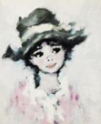 KOROS (TWENTIETH/ TWENTY FIRST CENTURY) OIL ON CANVAS Shoulder length portrait of a young girl in