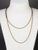 9k GOLD ROPE CHAIN NECKLACE, with ring clasps, 32 ½” (82.5cm) long, 11.7gms
