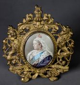 QUEEN VICTORIA OVAL MINIATURE TYPE PRINTED PORTRAIT, housed in a fancy embossed and pierced Royal
