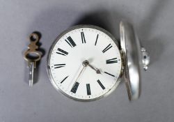 WILLIAM IV SILVER PAIR CASED POCKET WATCH with verg movement No 2093, white roman dial, plain silver