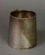 GEORGE VI SILVER CHRISTENING MUG, of plain, tapering form with loop handle, initialled, 3 ¼” (8.2cm)