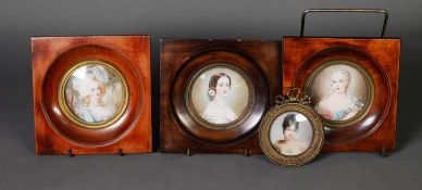 S GRAY, THREE CIRCULAR PORTRAIT MINIATURES OF LADIES OF THE COURT, each with title indistinctly