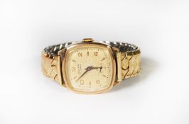 GENT’S ‘MAJEX’ 9ct GOLD SWISS WRISTWATCH, with 17 jewels movement, rounded oblong white dial with