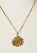 EDWARD VII 1902 GOLD HALF SOVEREIGN, loose mounted in a 9ct gold frame as a pendant, on a 9ct GOLD