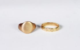 9ct GOLD WEDDING RING, with engraved decoration and a gent’s 9ct GOLD SIGNET RING, with vacant
