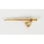 VICTORIAN GOLD PLATED POINTED PLAID PIN with knotted wire decoration will ball terminals, 3in (7.