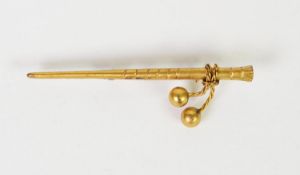 VICTORIAN GOLD PLATED POINTED PLAID PIN with knotted wire decoration will ball terminals, 3in (7.