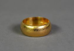 22ct GOLD BROAD WEDDING RING, London 1965, 11gms, ring size M/N