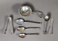 2 ASSORTED SILVER TEA WARE, including teaspoons and tea strain, 3.75 ozt. [7]