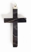 VICTORIAN LARGE AND HEAVY BLACK ONYX PLAIN CROSS PENDANT with silver cap and ring hanger, 4 1/4in (