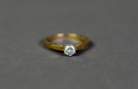 18ct GOLD RING, claw set with a round brilliant cut solitaire diamond, approximately 0.25ct, 2.4gms,