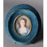 RUBY, TWENTIETH CENTURY OVAL PORTRAIT MINIATURE OF A DEBUTANTE, signed, 3 ½” x 2 ½” (8.9cm x 6.3cm),