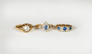THREE 9ct GOLD AND STONE SET RINGS, 7.6gms (3)