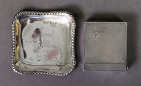 ENGINE TURNED STERLING SILVER LADY’S COMPACT, of oblong form with flat hinged cover, tilting to