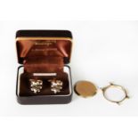 PAIR OF GOLD PLATED AND ENAMELLED T BAR CUFFLINKS, the shield tops with the arms of Gonville & Caius