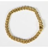 18ct GOLD FLATTENED-LINK BRACELET, eighteen links each set with FOUR TINY RUBBED IN DIAMONDS, 29.4
