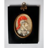 LATE NINETEENTH CENTURY OVAL PORTRAIT MINIATURE ON IVORY OF MENELAUS, KING OF THE SPARTANS, signed M