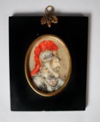 LATE NINETEENTH CENTURY OVAL PORTRAIT MINIATURE ON IVORY OF MENELAUS, KING OF THE SPARTANS, signed M