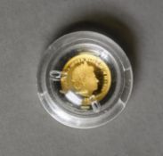 ‘FABULA AURUM’, ELIZABETH II 2002 GOLD MINIATURE HALF CROWN COIN, .5gm, encapsulated and boxed