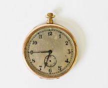 SWISS 9ct GOLD OPEN FACED DRESS POCKET WATCH, with silvered arabic dial with subsidiary seconds
