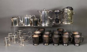 SELECTION OF ELECTROPLATED WARES to include a set of twelve Elkington & Co half pint tankards,