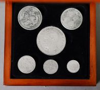 SET OF SIX EDWARD VIII 1936 REPRODUCTION COINS, in mahogany case and boxed